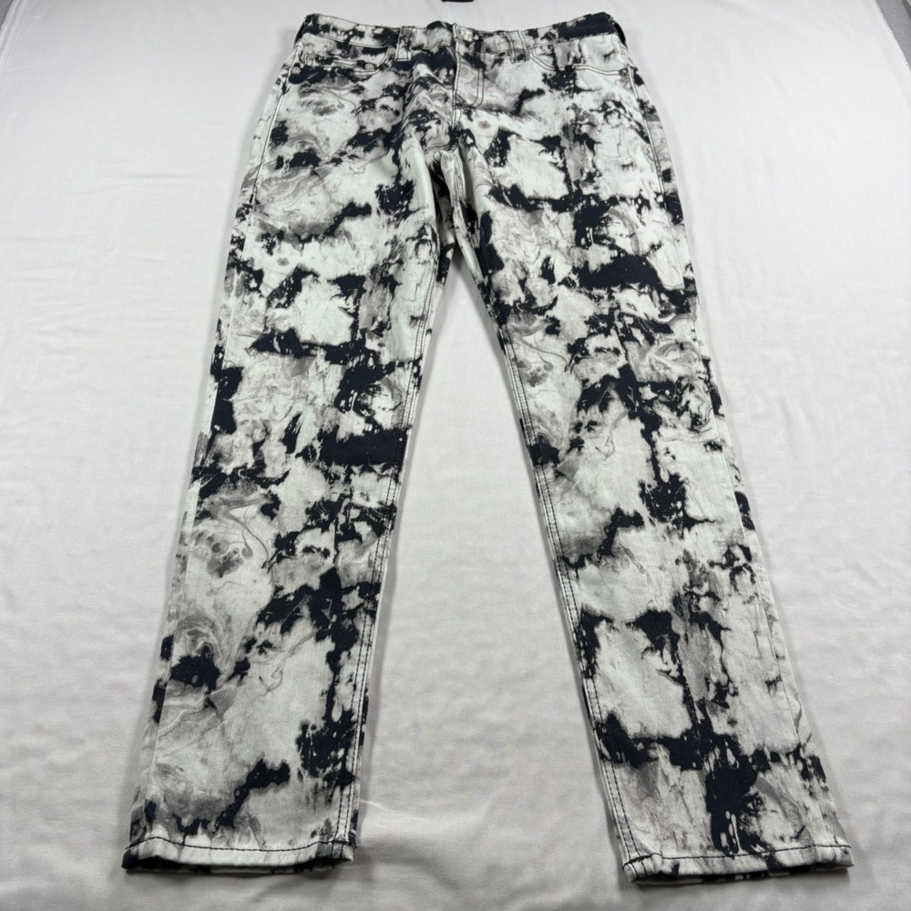 True Religion Jeans Mens 32x31 Gray Black Acid Wash Logan Relaxed Taper
